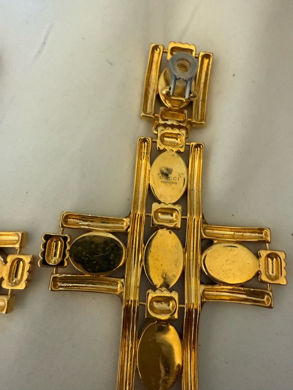 Gucci Large Gold Tone Cross Earrings - Picture 10 of 10